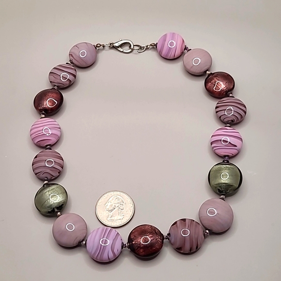 Women's Purple, Pink, and Silver Beaded Necklace - Picture 4 of 5